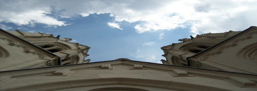 Himmelblick von dem Turm der Pfarrkirche St. Peter und Paul (Fertigstellung 1497) an der Neisse